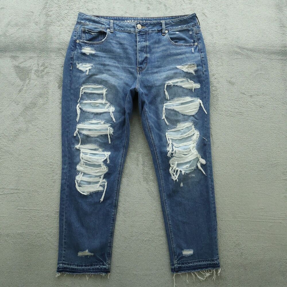 American Eagle Jeans Women's Size 14R High-Rise Tomgirl 29" Inseam Destroyed
